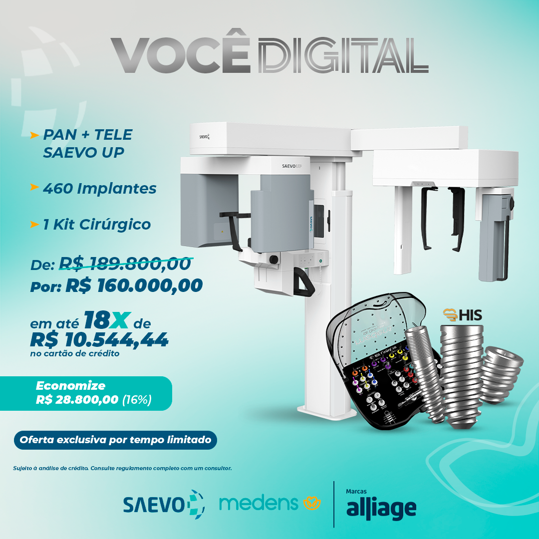 Você Digital | Saevo 2D (Pan + Tele) + 460 Implantes Medens + 1 Kit Cirúrgico